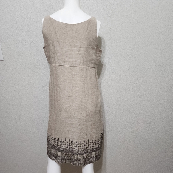 EILEEN FISHER Organic Linen Dress Sequin  Natural Tan Silver Khaki Size 8 - Picture 10 of 15